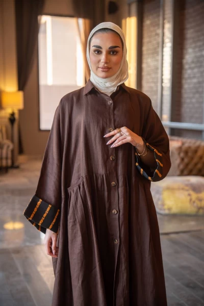 Linen abaya in brown C:J1022